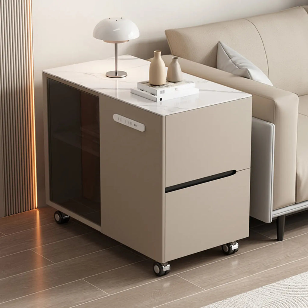 Table d'appoint mobile rectangulaire avec plateau en plastique et tiroirs de rangement