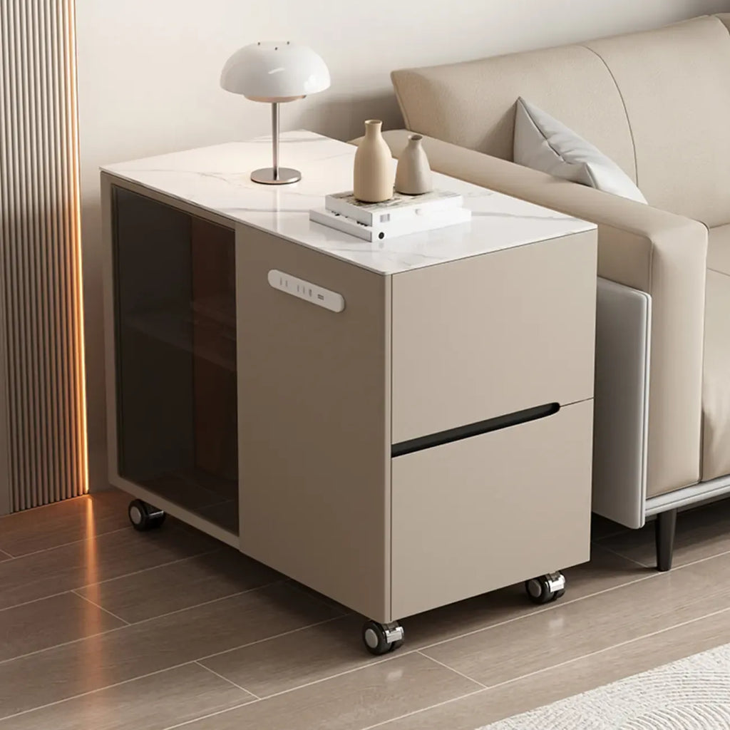 Table d'appoint mobile rectangulaire avec plateau en plastique et tiroirs de rangement