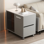 Table d'appoint mobile rectangulaire avec plateau en plastique et tiroirs de rangement