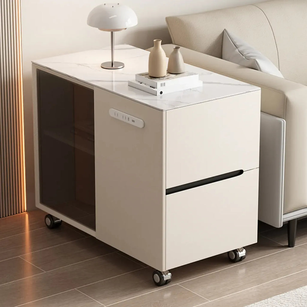 Table d'appoint mobile rectangulaire avec plateau en plastique et tiroirs de rangement