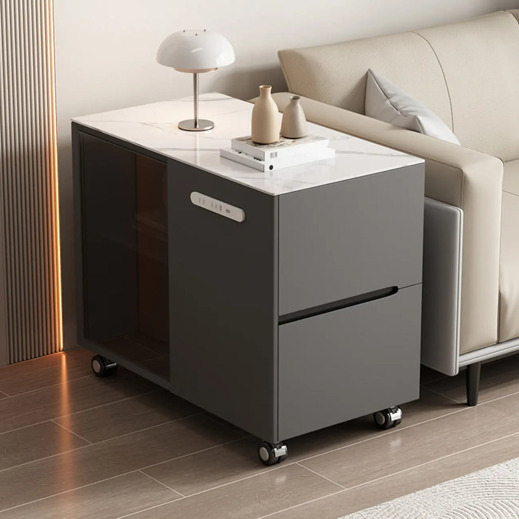Table d'appoint mobile rectangulaire avec plateau en plastique et tiroirs de rangement
