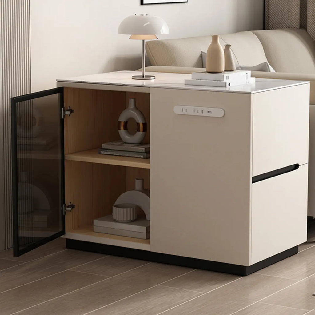 Table d'appoint mobile rectangulaire avec plateau en plastique et tiroirs de rangement