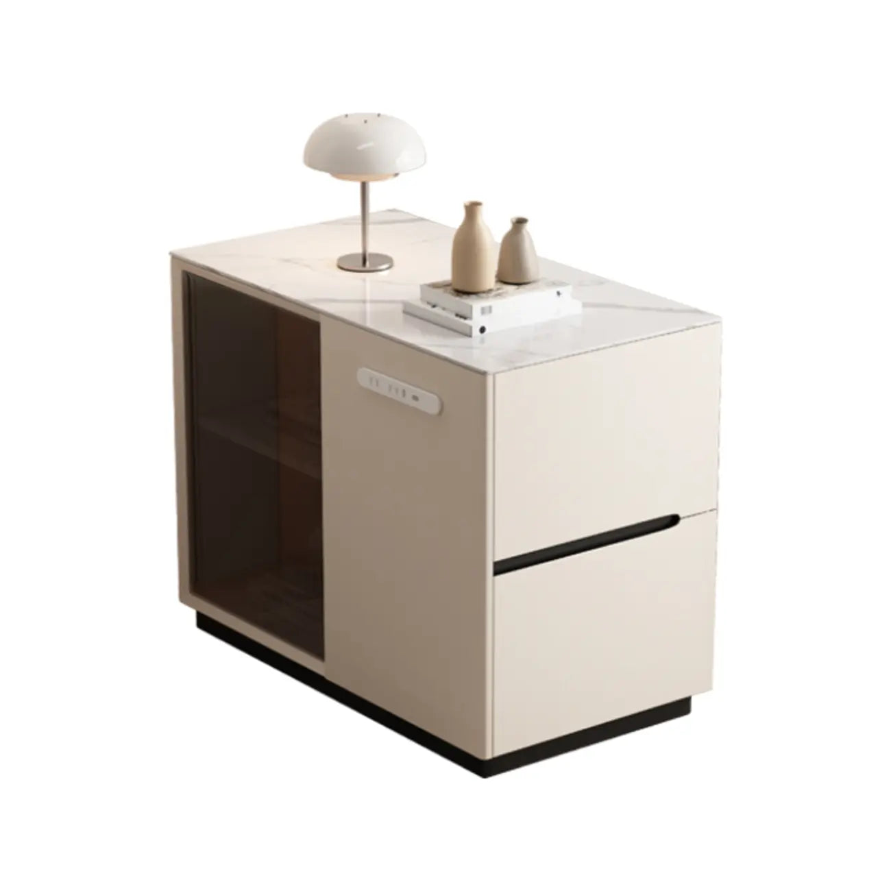 Table d'appoint mobile rectangulaire avec plateau en plastique et tiroirs de rangement