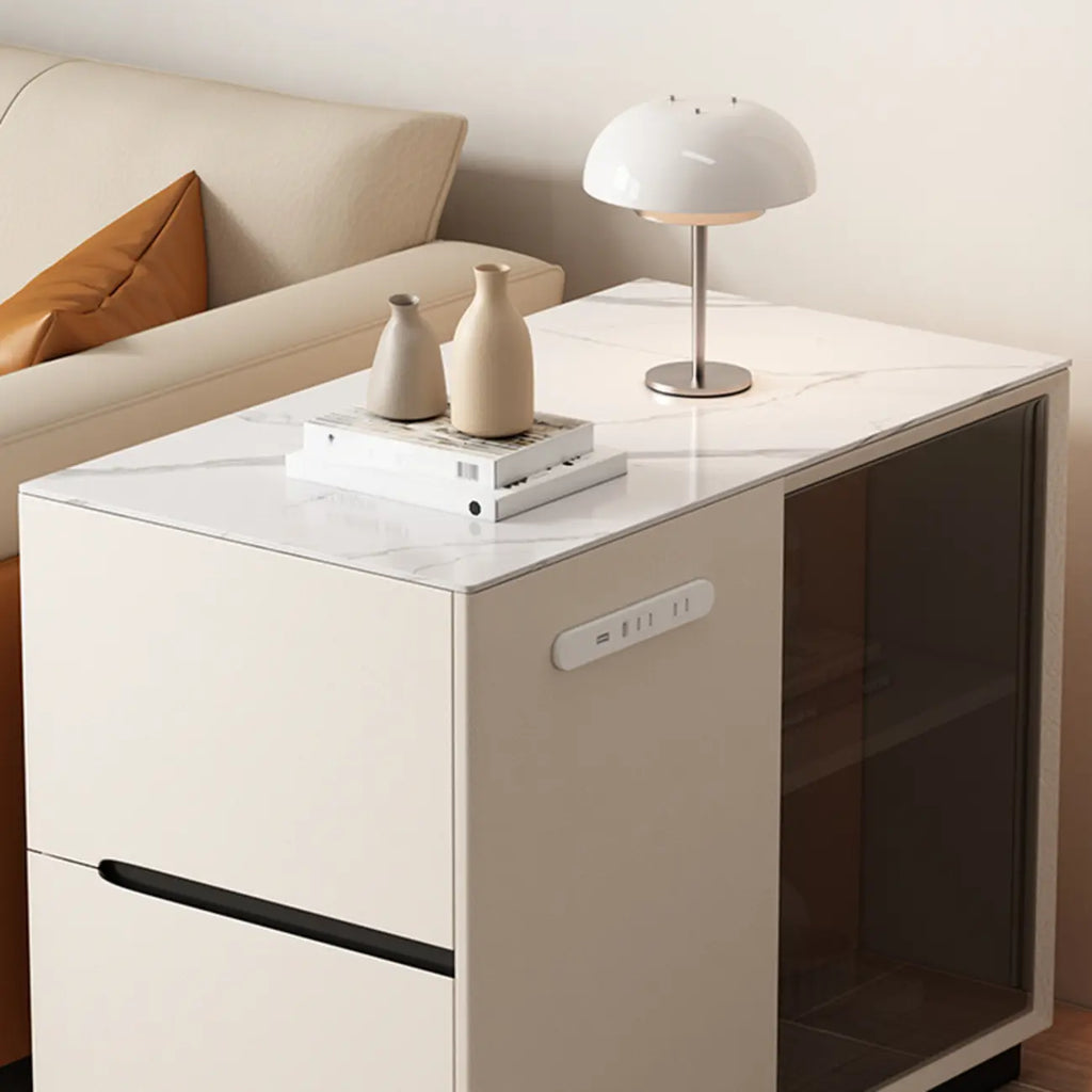 Table d'appoint mobile rectangulaire avec plateau en plastique et tiroirs de rangement