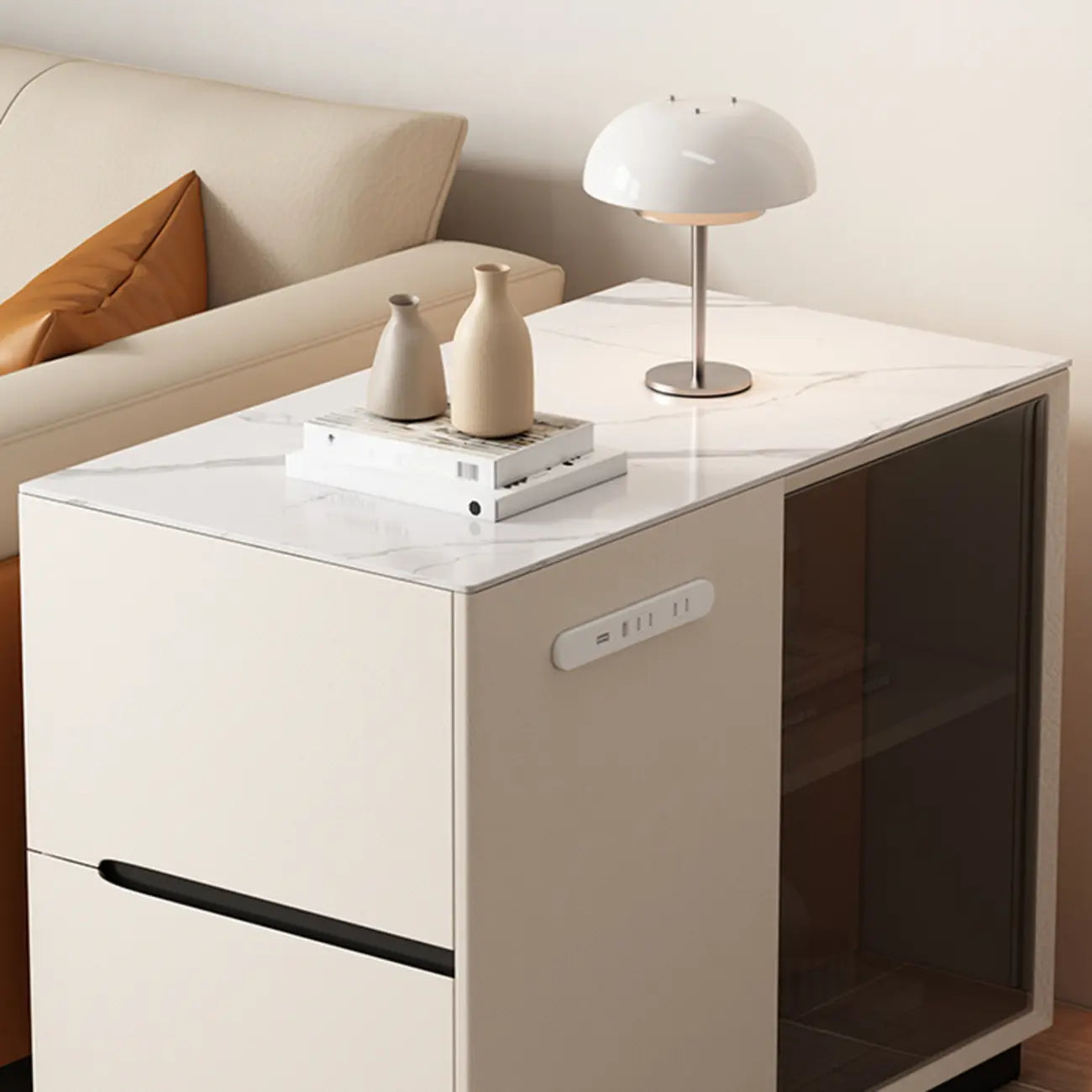 Table d'appoint mobile rectangulaire avec plateau en plastique et tiroirs de rangement