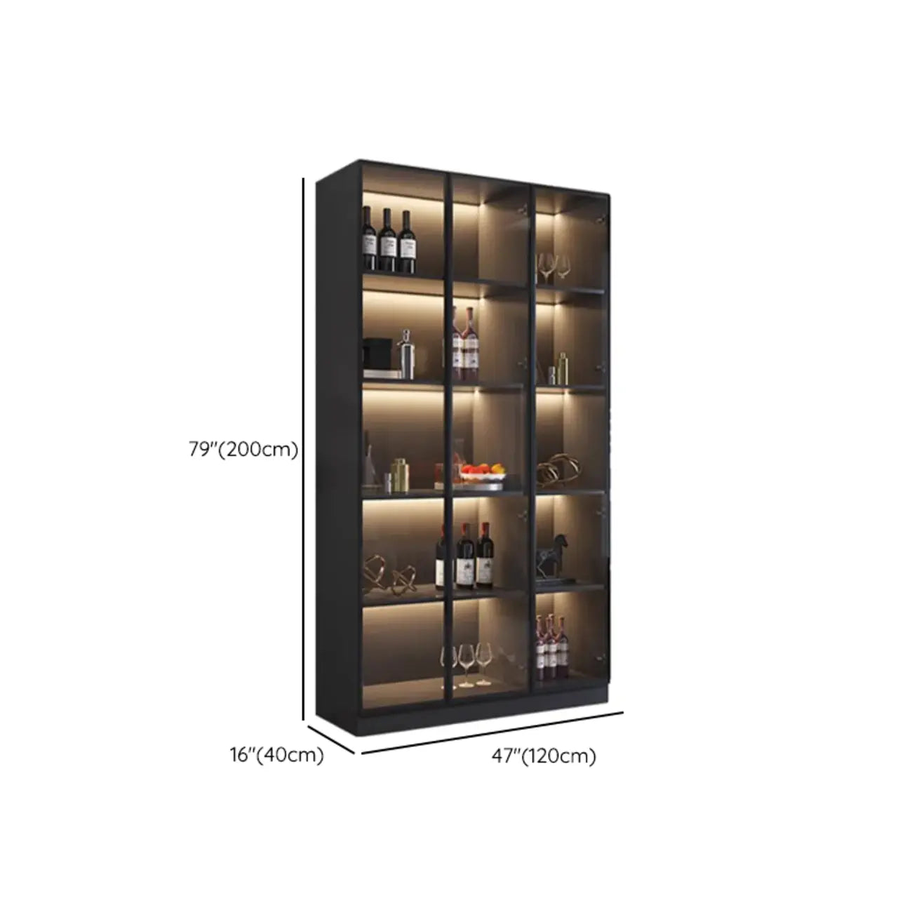 Vitrine haute contemporaine en bois noir et verre
