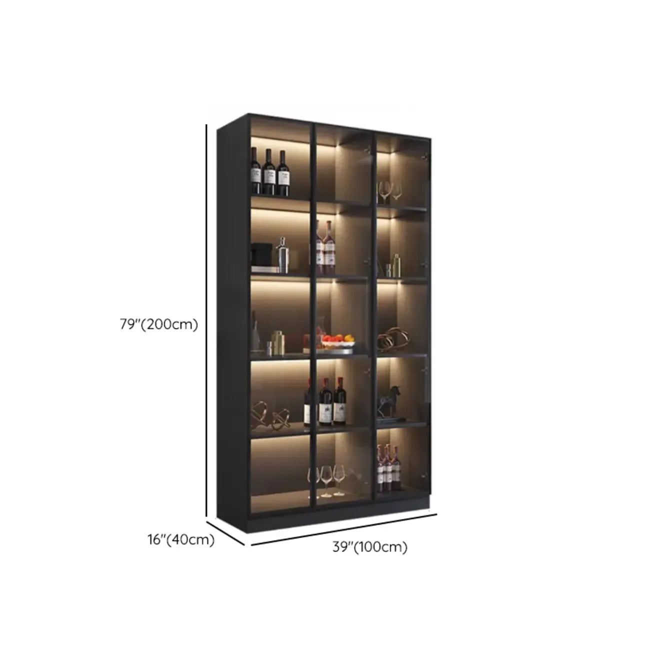 Vitrine haute contemporaine en bois noir et verre