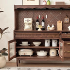 Buffet marron à 3 tiroirs et panneau perforé en bois, avec éclairage intégré