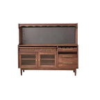Buffet marron à 3 tiroirs et panneau perforé en bois, avec éclairage intégré