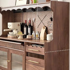 Buffet marron à 3 tiroirs et panneau perforé en bois, avec éclairage intégré
