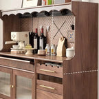 Buffet marron à 3 tiroirs et panneau perforé en bois, avec éclairage intégré
