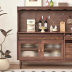 Buffet marron à 3 tiroirs et panneau perforé en bois, avec éclairage intégré