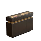 Madia in Legno e Vetro Nera con Luci LED, Cassetti e Ripiani