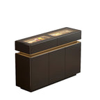 Madia in Legno e Vetro Nera con Luci LED, Cassetti e Ripiani