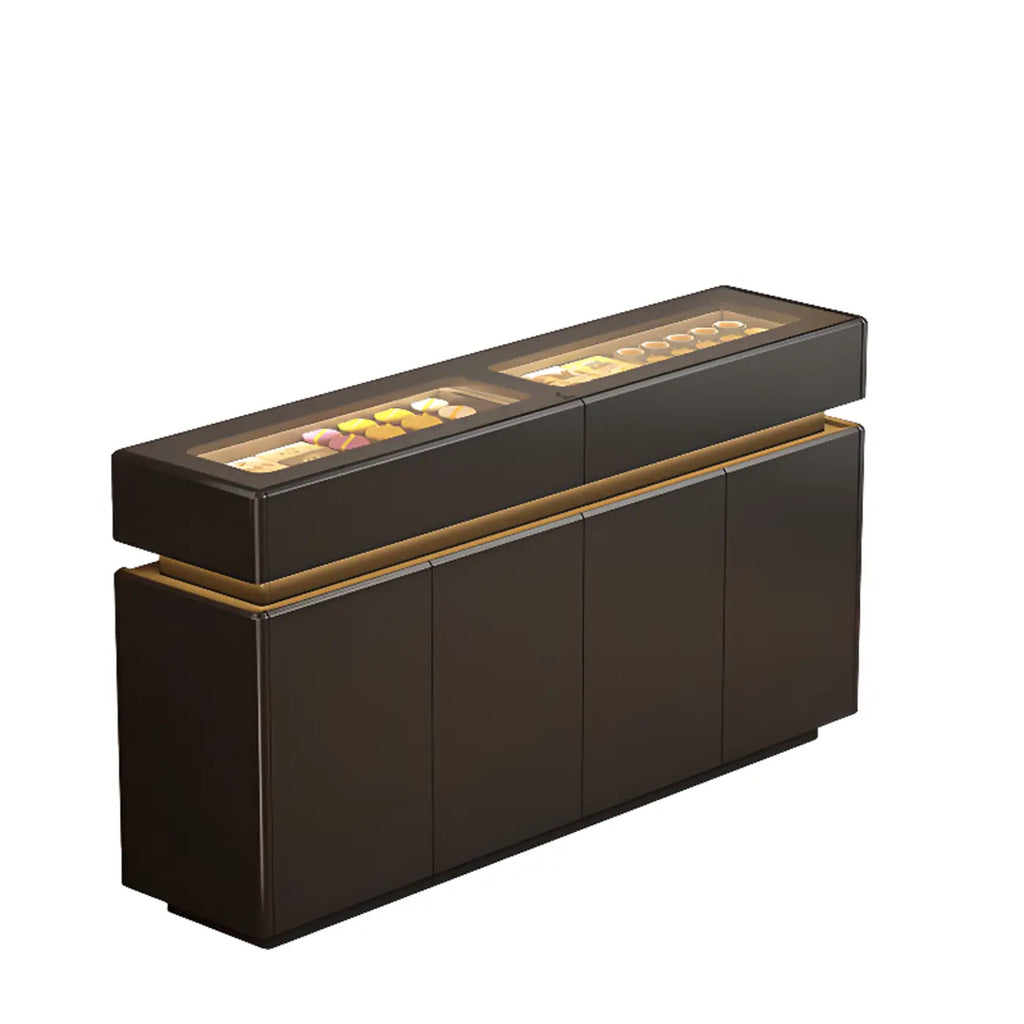 Madia in Legno e Vetro Nera con Luci LED, Cassetti e Ripiani