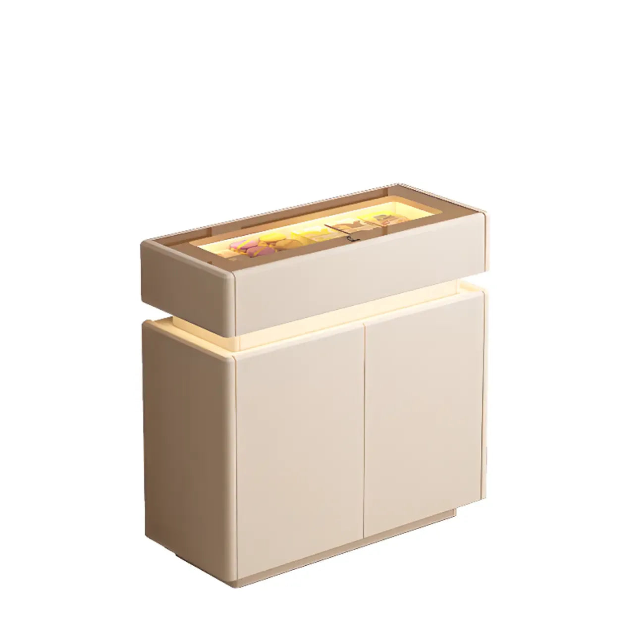 Madia in Legno e Vetro Nera con Luci LED, Cassetti e Ripiani