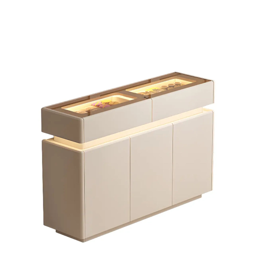 Madia in Legno e Vetro Nera con Luci LED, Cassetti e Ripiani