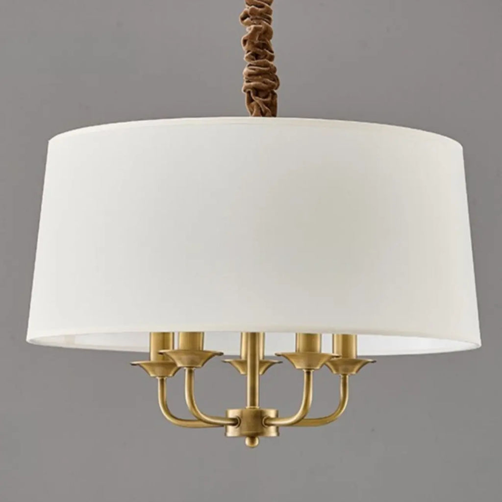 Lustre minimaliste en tissu doré, de forme cylindrique, à hauteur réglable