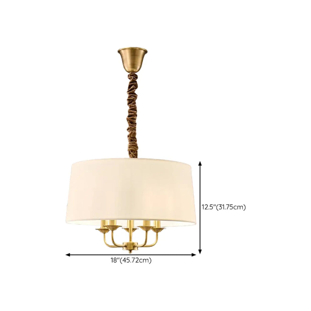 Lustre minimaliste en tissu doré, de forme cylindrique, à hauteur réglable