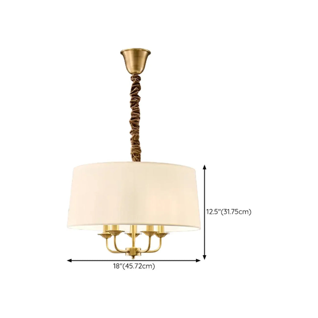 Lustre minimaliste en tissu doré, de forme cylindrique, à hauteur réglable