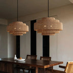 Suspension à plusieurs niveaux en rotin marron style Wabi-Sabi pour salle à manger