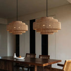 Suspension à plusieurs niveaux en rotin marron style Wabi-Sabi pour salle à manger