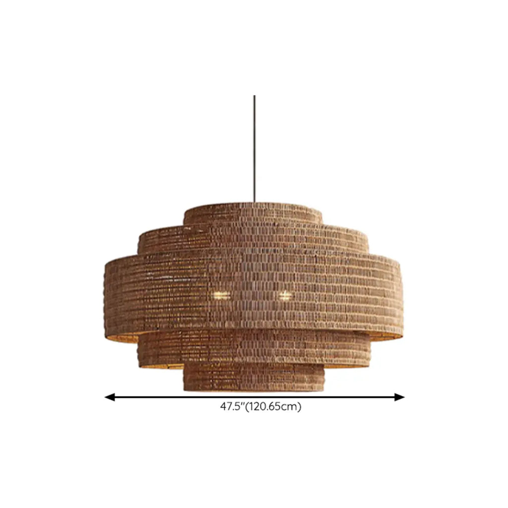 Suspension à plusieurs niveaux en rotin marron style Wabi-Sabi pour salle à manger