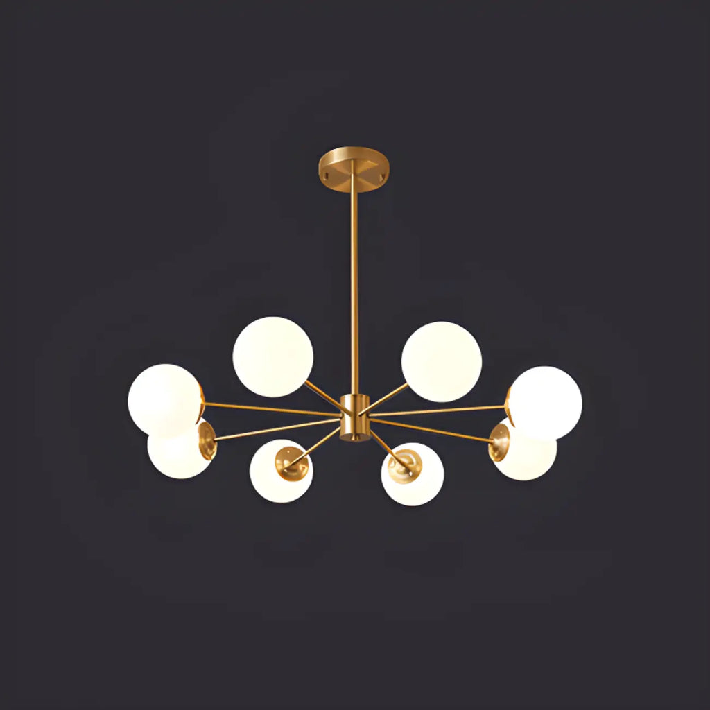Lustre Sputnik doré moderne avec globe en verre blanc