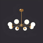 Lustre Sputnik doré moderne avec globe en verre blanc