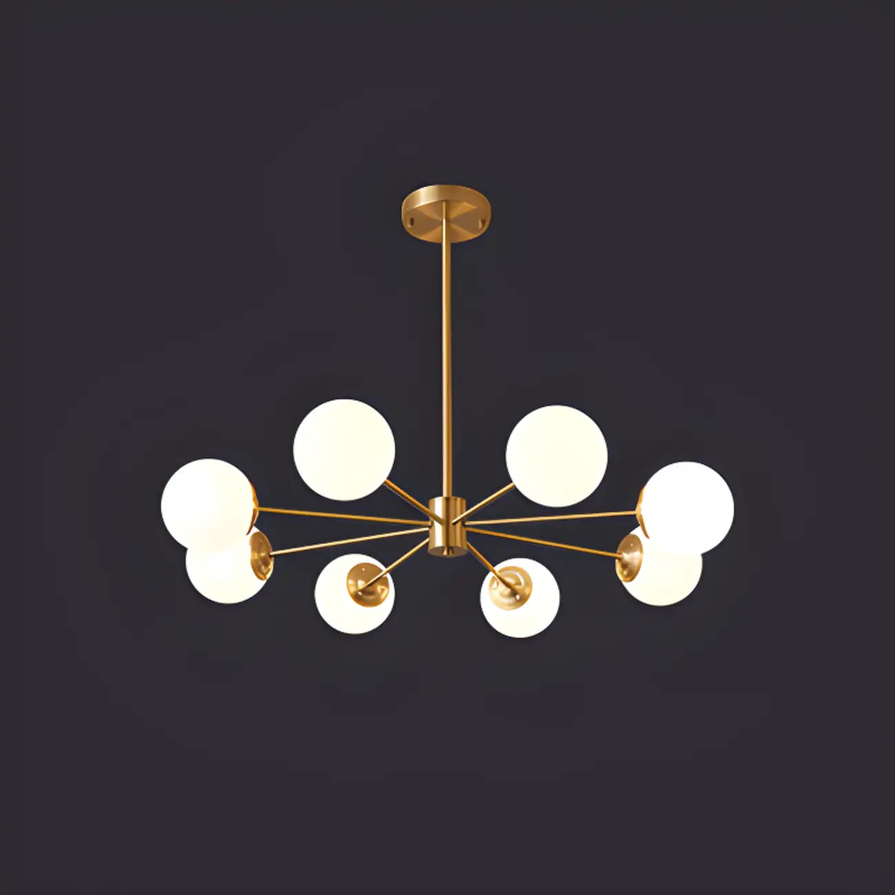 Lustre Sputnik doré moderne avec globe en verre blanc