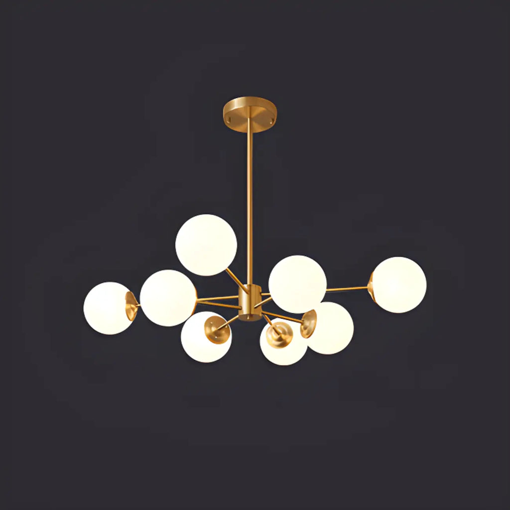 Lustre Sputnik doré moderne avec globe en verre blanc