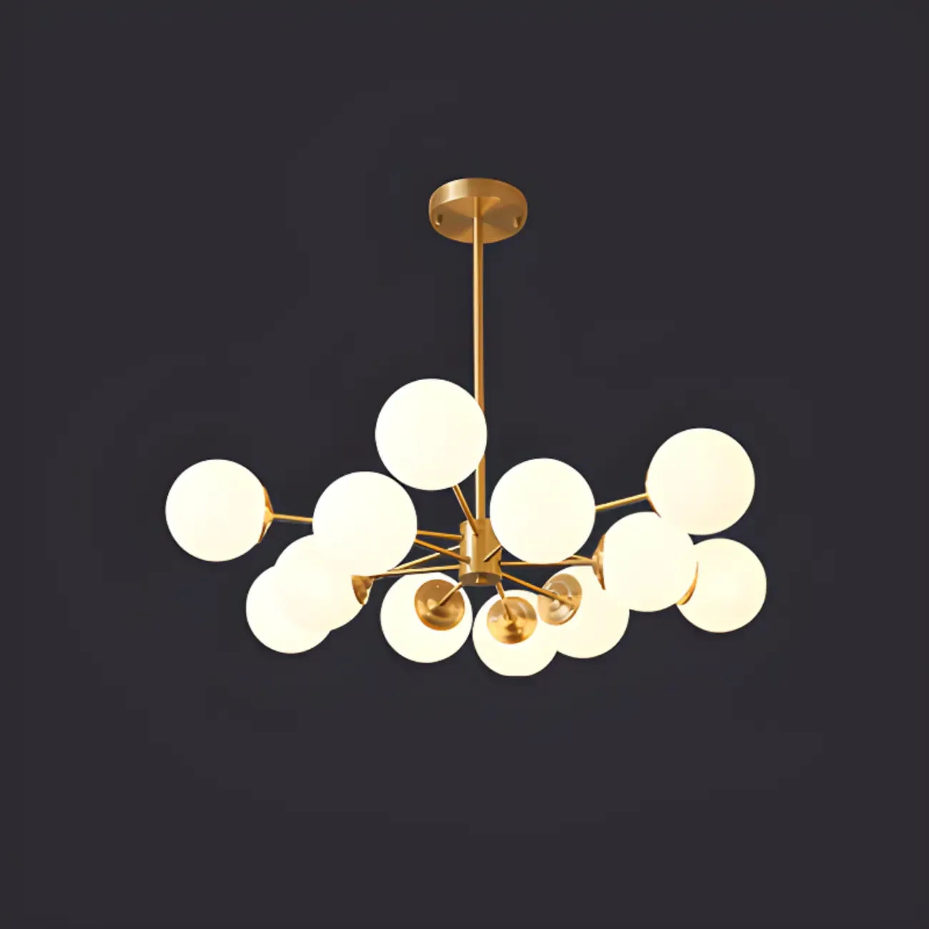 Lustre Sputnik doré moderne avec globe en verre blanc