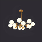 Lustre Sputnik doré moderne avec globe en verre blanc