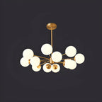 Lustre Sputnik doré moderne avec globe en verre blanc