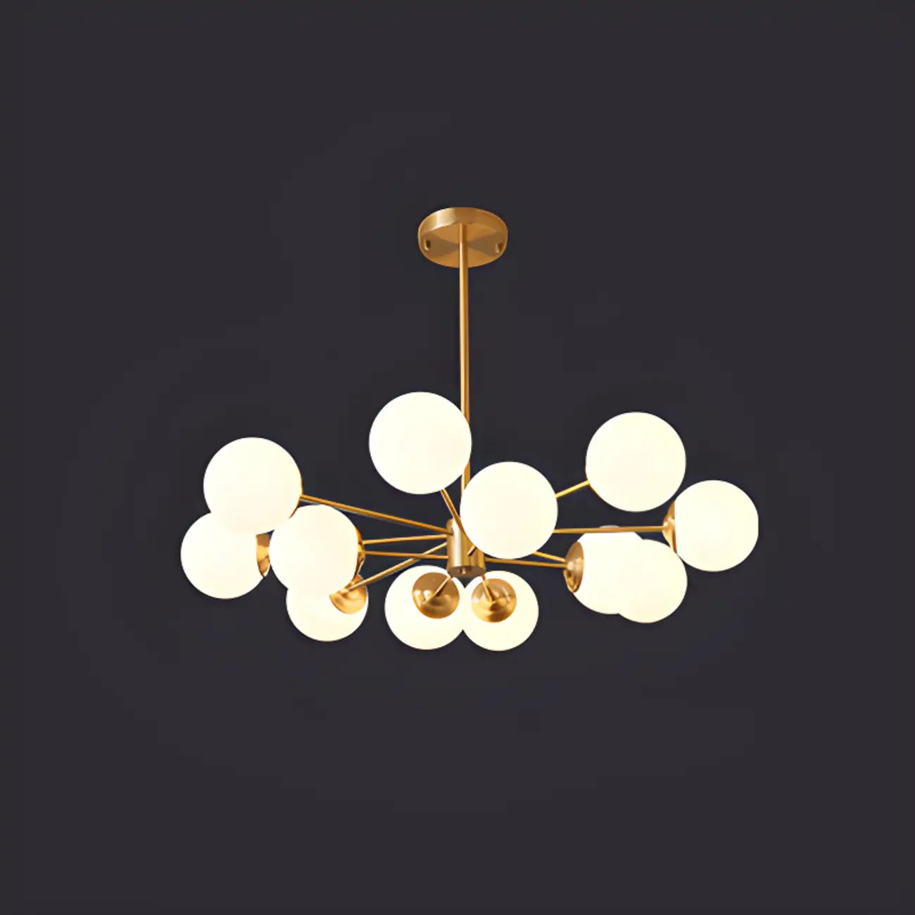 Lustre Sputnik doré moderne avec globe en verre blanc