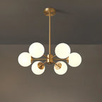 Lustre Sputnik doré moderne avec globe en verre blanc