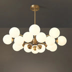 Lustre Sputnik doré moderne avec globe en verre blanc