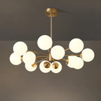 Lustre Sputnik doré moderne avec globe en verre blanc
