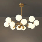 Lustre Sputnik doré moderne avec globe en verre blanc