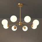 Lustre Sputnik doré moderne avec globe en verre blanc