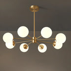 Lustre Sputnik doré moderne avec globe en verre blanc