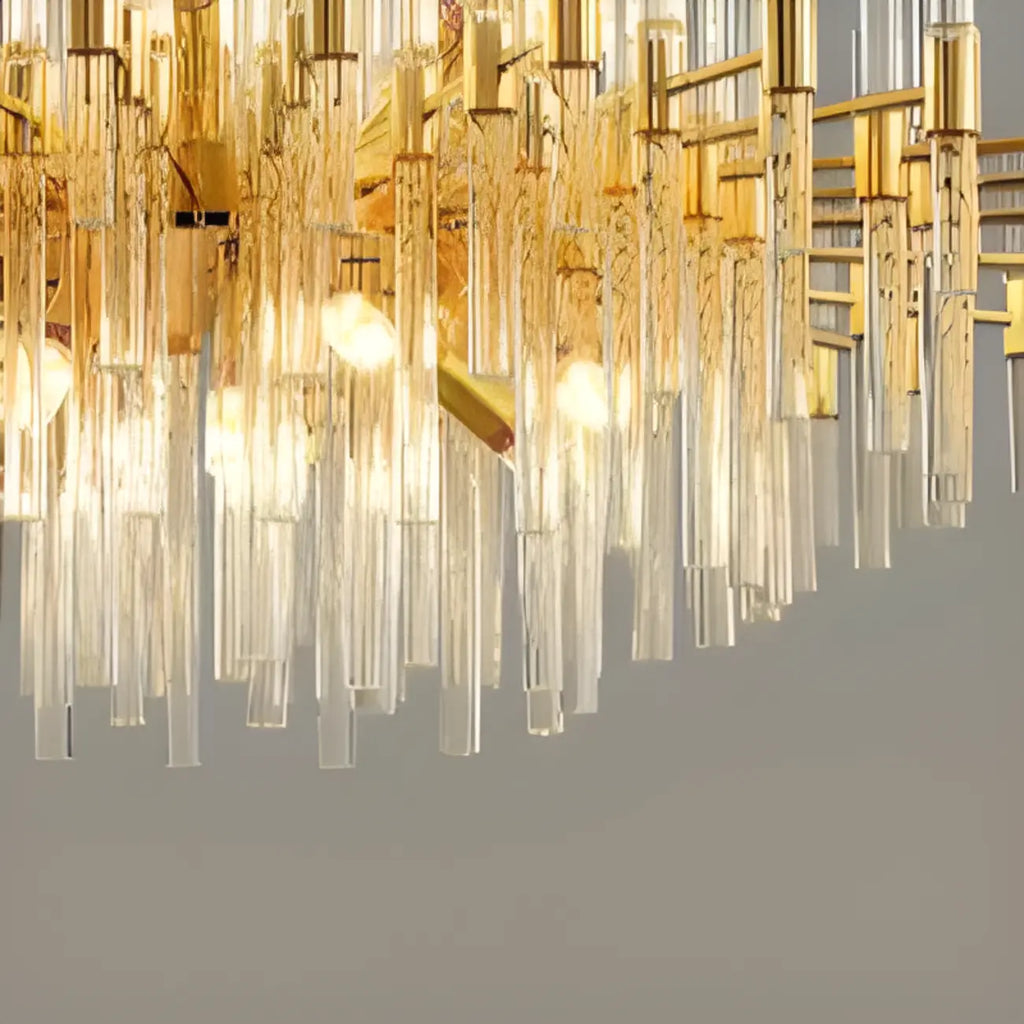 Lustre glamour à colonnes en verre transparent doré en forme d'étoile