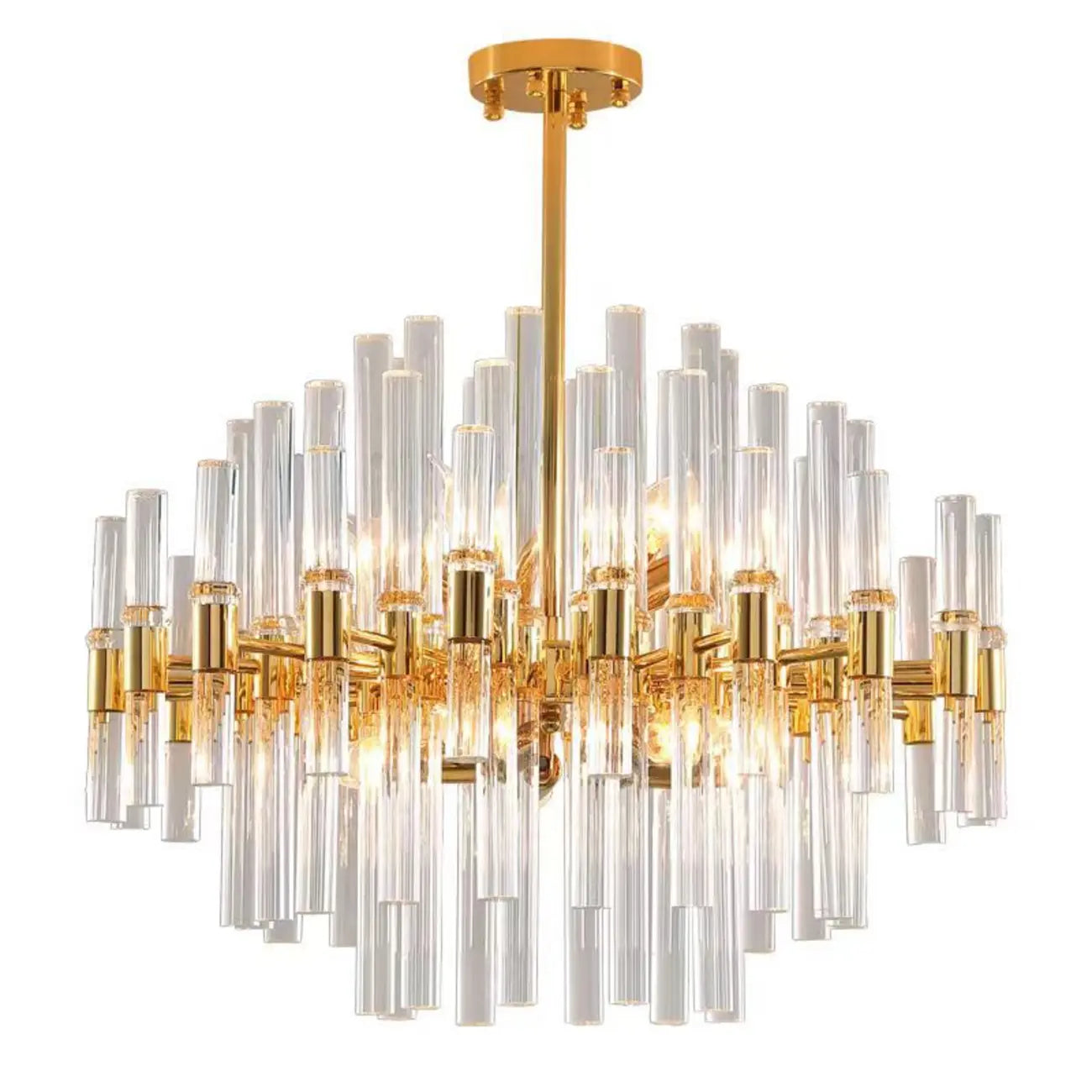 Lustre glamour à colonnes en verre transparent doré en forme d'étoile