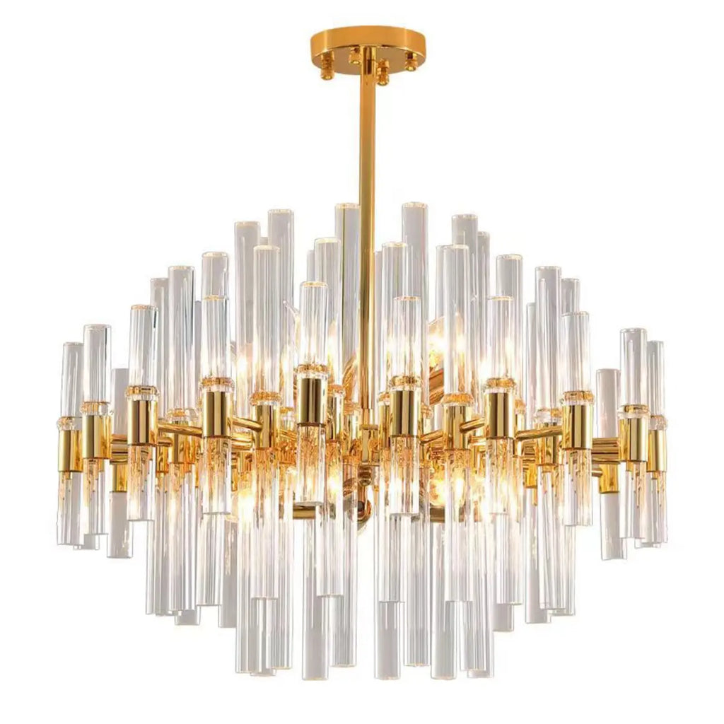Lustre glamour à colonnes en verre transparent doré en forme d'étoile