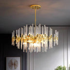 Lustre glamour à colonnes en verre transparent doré en forme d'étoile