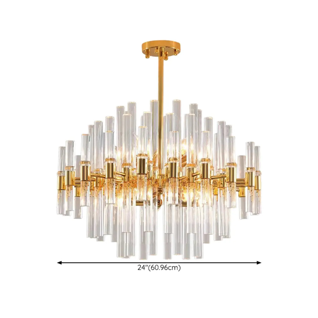 Lustre glamour à colonnes en verre transparent doré en forme d'étoile