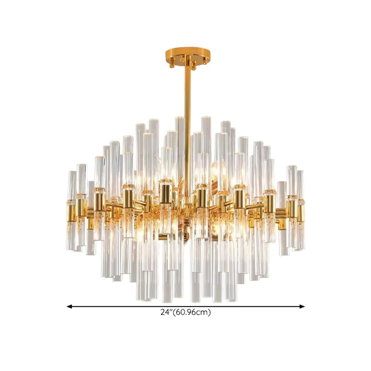 Lustre glamour à colonnes en verre transparent doré en forme d'étoile