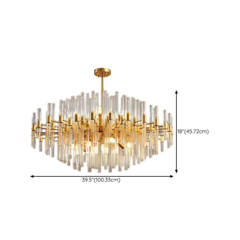Lustre glamour à colonnes en verre transparent doré en forme d'étoile