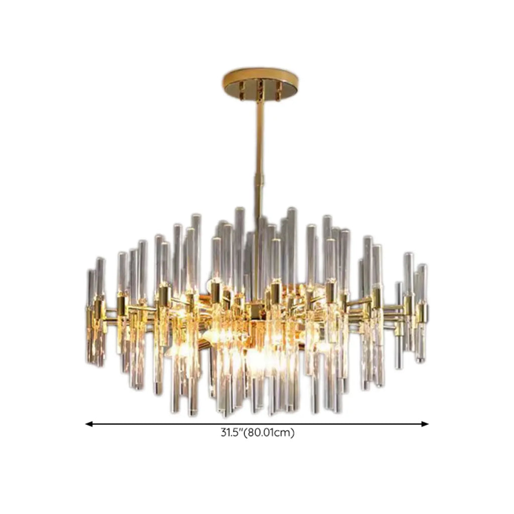 Lustre glamour à colonnes en verre transparent doré en forme d'étoile