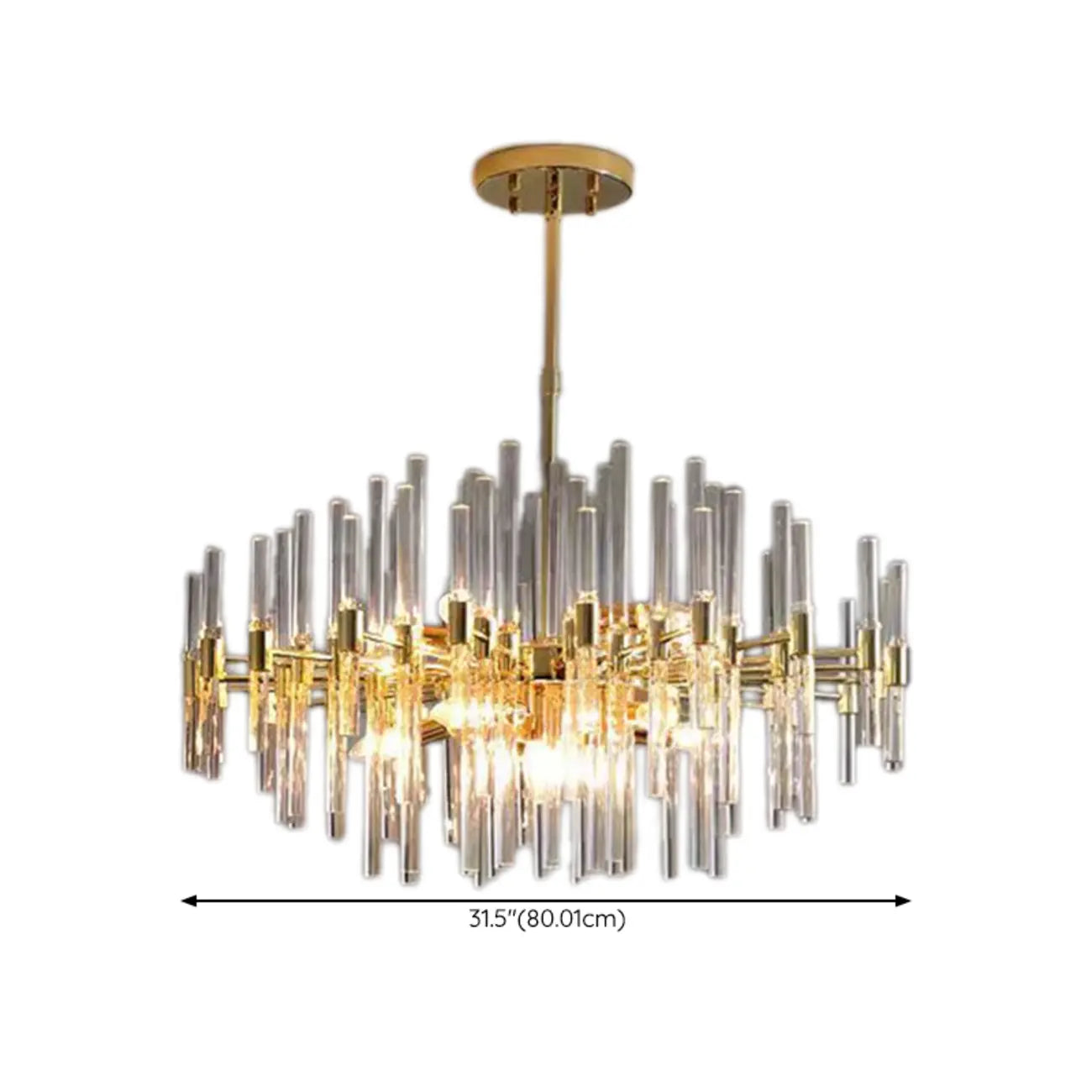 Lustre glamour à colonnes en verre transparent doré en forme d'étoile